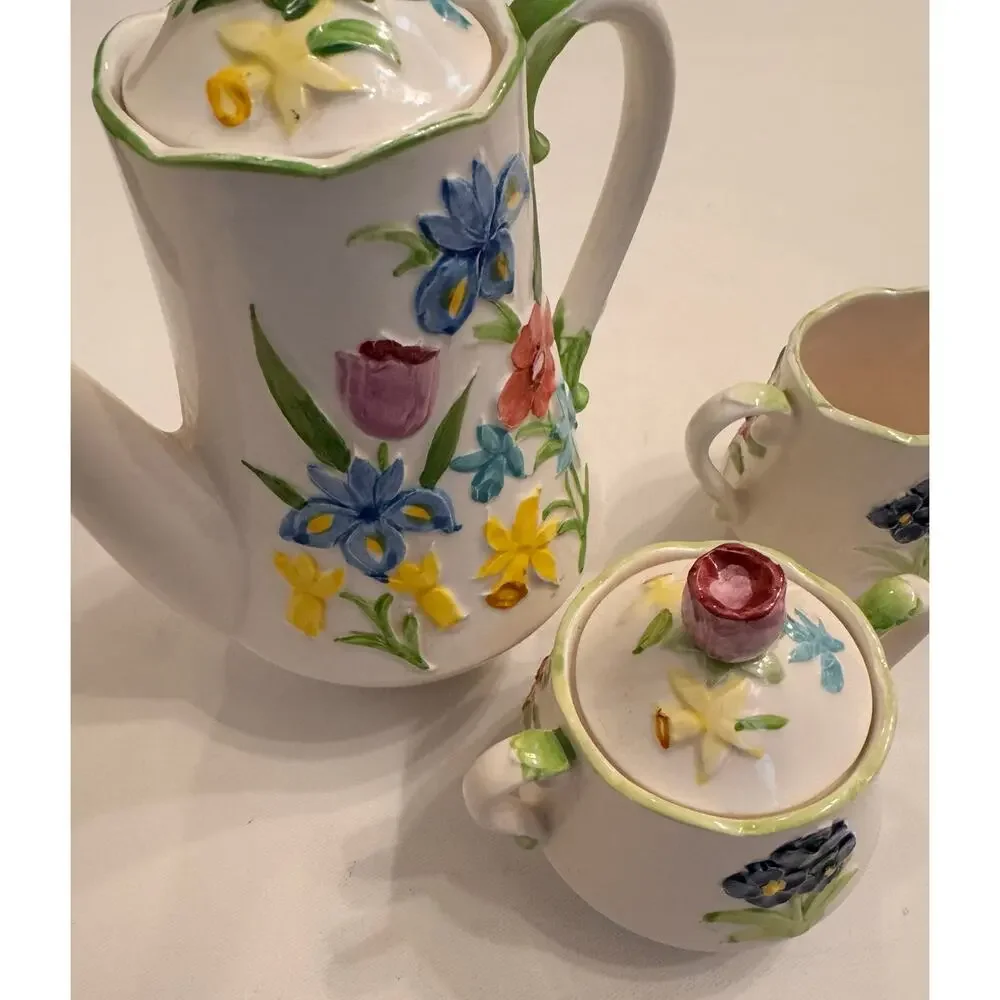Vtg Schmid Design Folio Made in Japan 5pc Tea Set Floral Porcelain Tea Pot